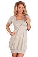 Nursing pajamas dress, cotton, short sleeves, small dots